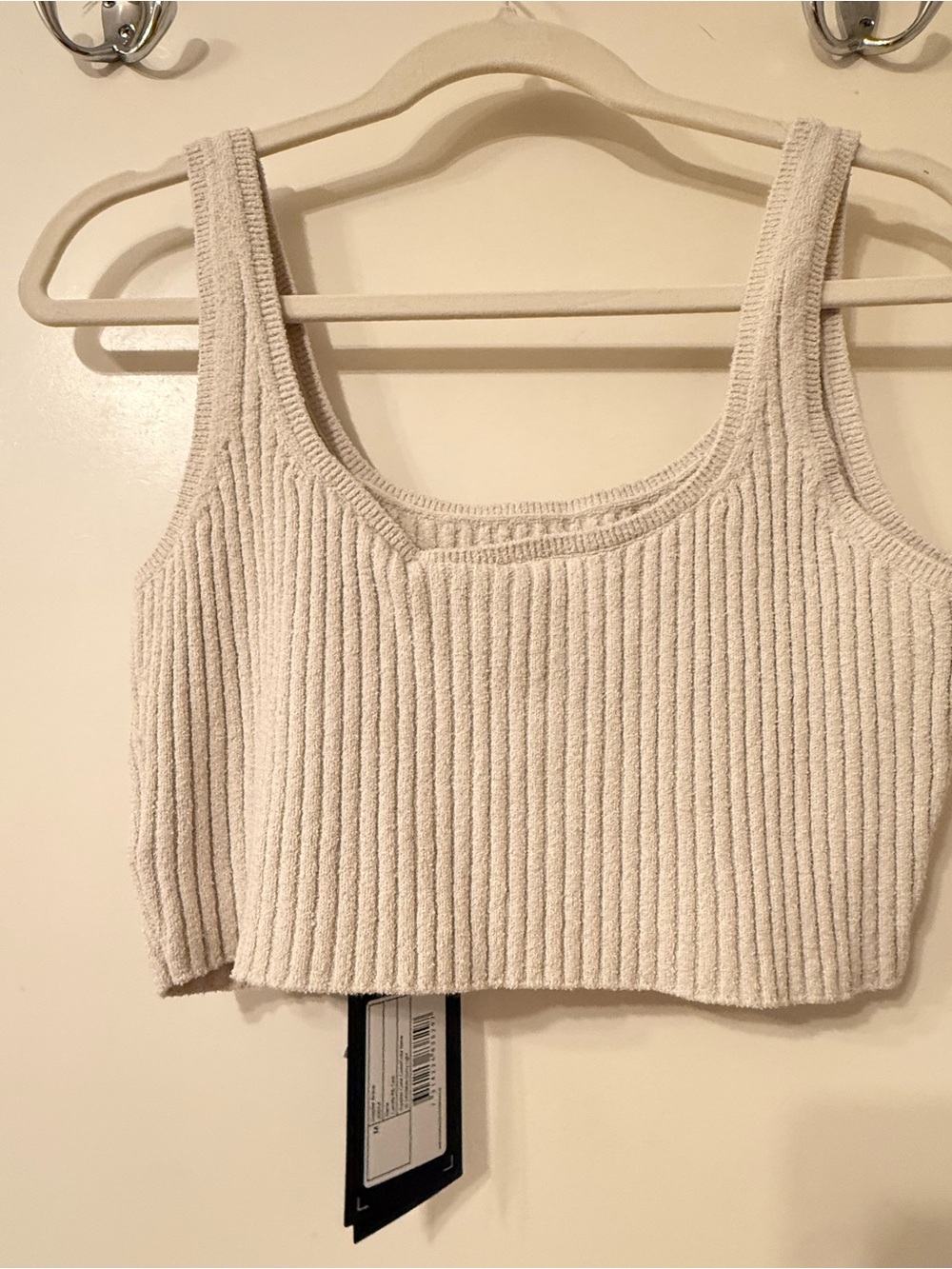 Weekday Ribbed Knit Crop Tank in Light Beige